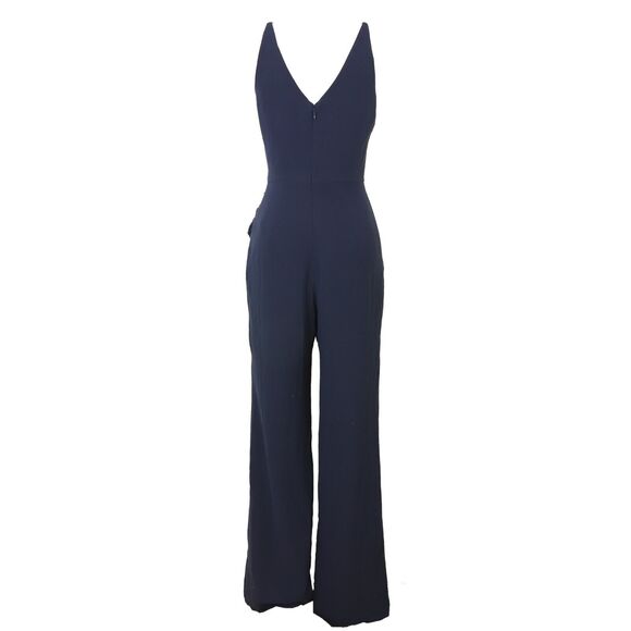 DRESS THE POPULATION Sam Jumpsuit S Navy Blue Crepe Sleeveless Flare Leg EUC B74 - Picture 4 of 5